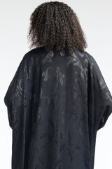 LB38 Black Abaya Defined Floral Glitter