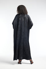 LB38 Black Abaya Defined Floral Glitter