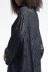 LB38 Black Abaya Defined Floral Glitter
