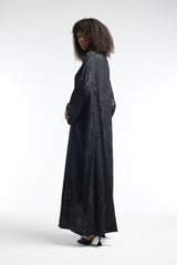 LB38 Black Abaya Defined Floral Glitter