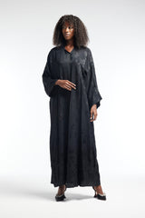 LB38 Black Abaya Defined Floral Glitter
