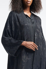 LB38 Black Abaya Defined Floral Glitter