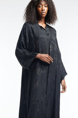 LB38 Black Abaya Defined Floral Glitter