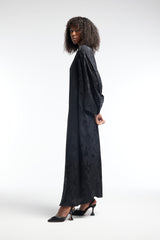 LB38 Black Abaya Defined Floral Glitter