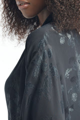 LB39 Black Abaya Faded Floral Glitter