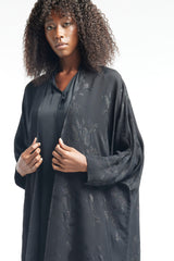 LB39 Black Abaya Faded Floral Glitter